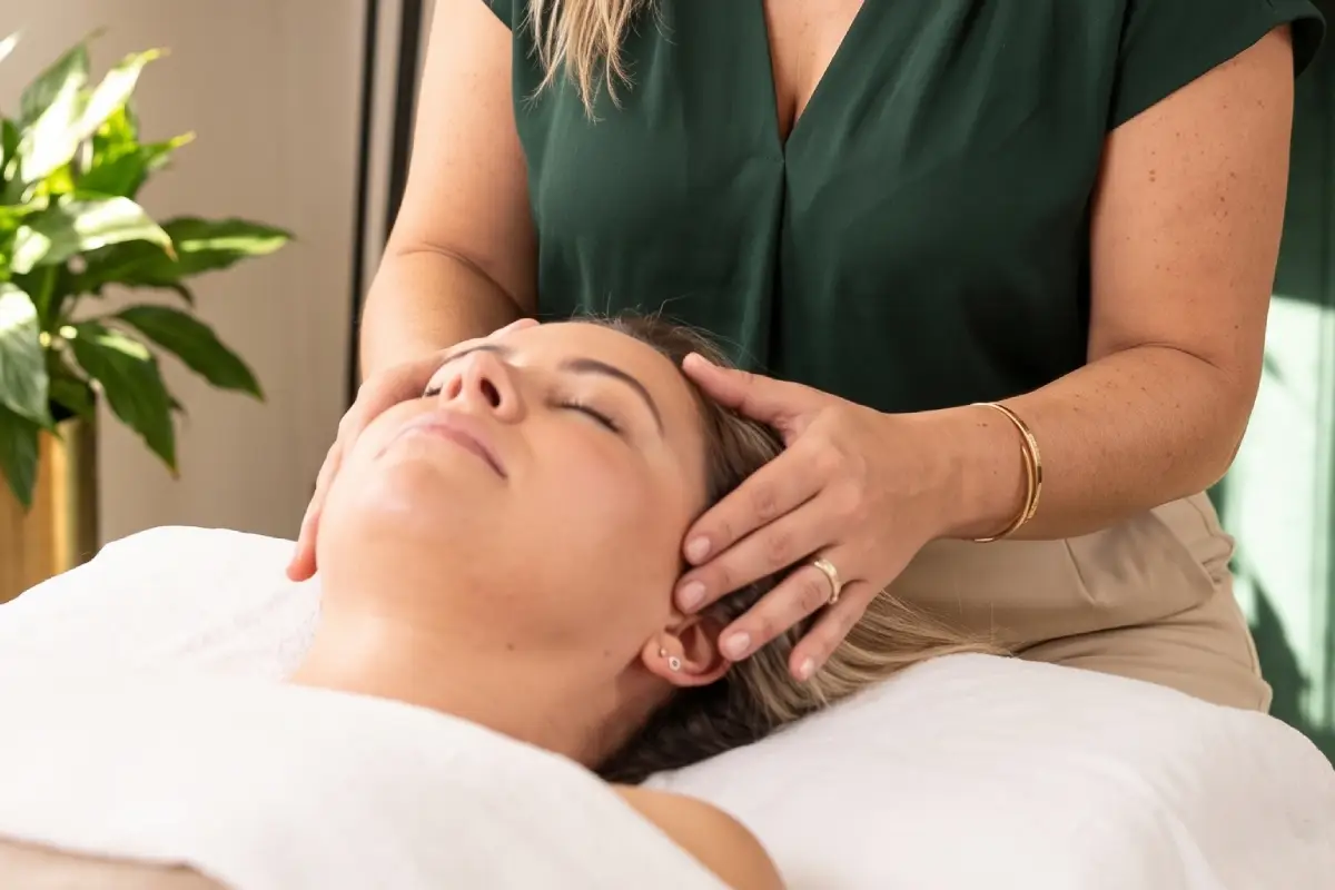 Sessão de terapia com toque suave na cabeça