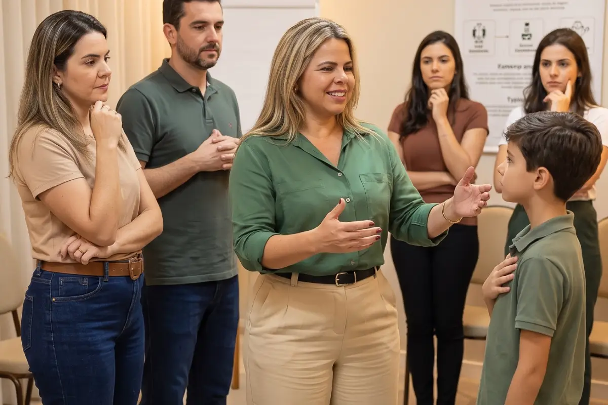 Rosemara Luz conduzindo uma constelação familiar em grupo